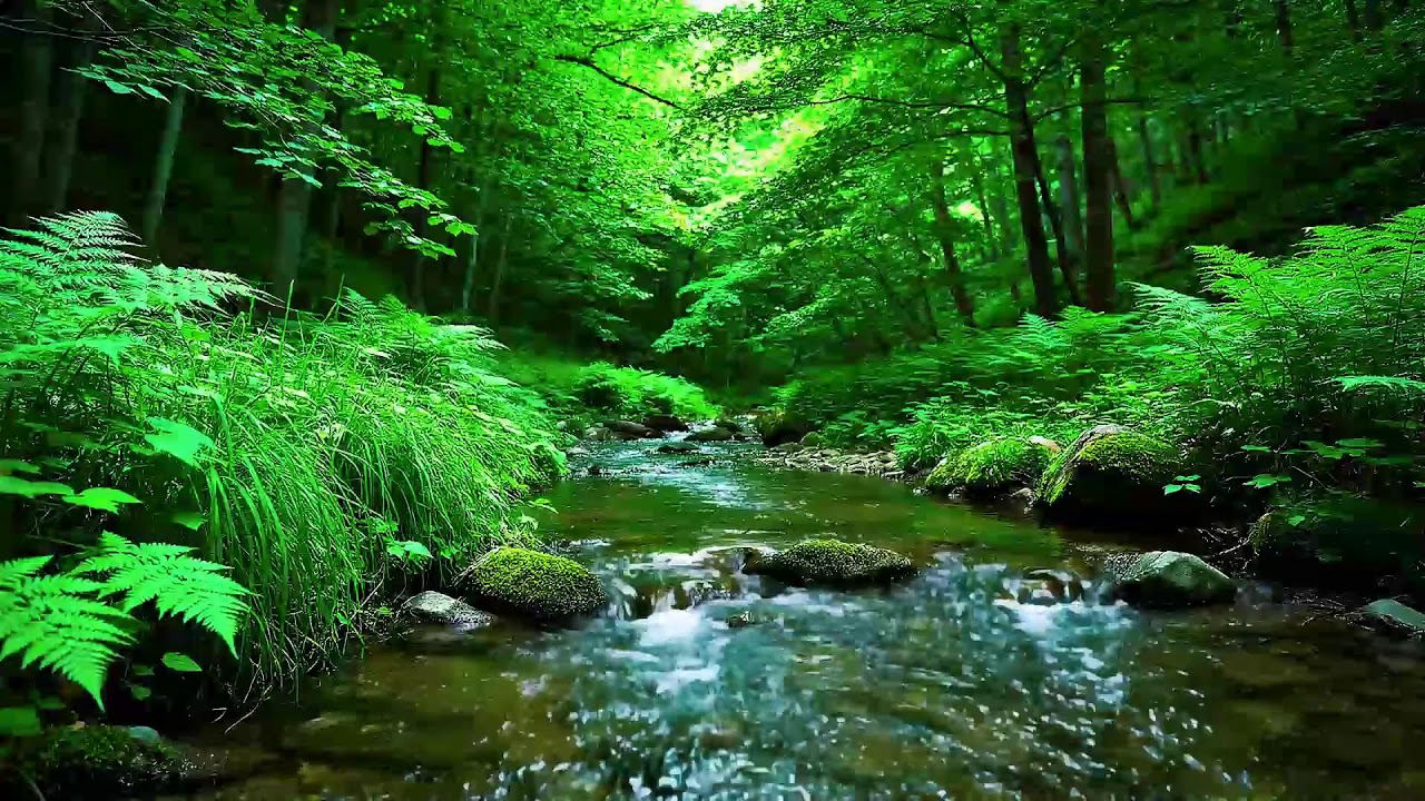 Calming Forest Ambience Birds Singing Beautiful Stream Sounds for Deep Sleep, Study Focus, Medicine