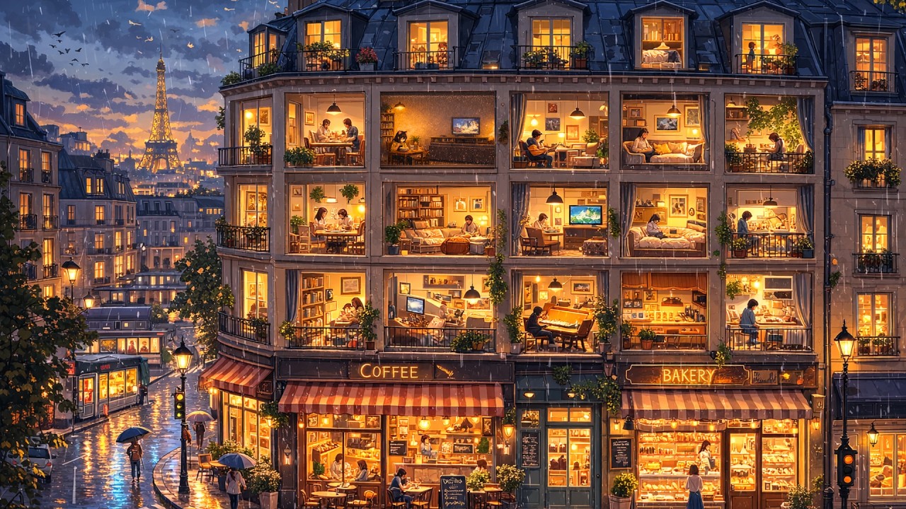 🏙️ Paris Night Windows ｜8 Hours Lo-fi Music ｜ Study • Focus • Relax • Sleep • Rainy City Ambience