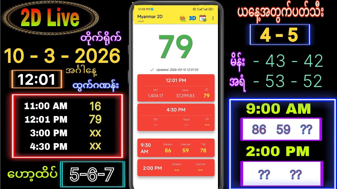 2d Live (10-3-2026) အင်္ဂါနေ့ နေ့လယ်ခင်း 12:01 #2dlivethutamg #2dlivev #2d #ဟော့ထိပ်