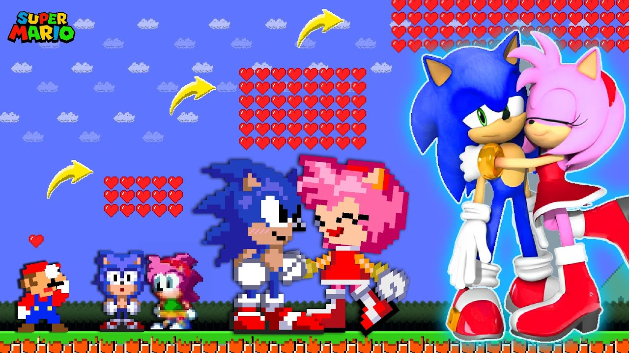 Super Mario Bros, Upgrading Sonic & Amy from BIRTH to ELEMENTAL with 1,000,000 Hearts