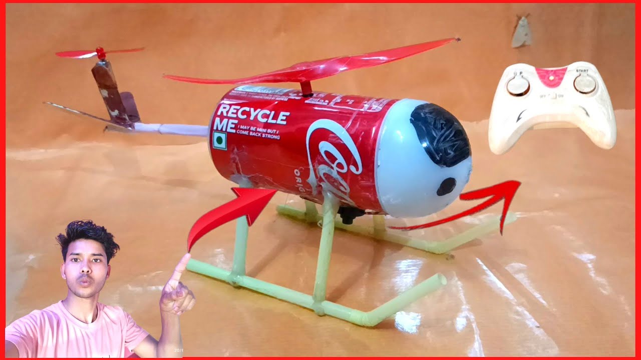 How to Make Soda Can Helicopter at Home - DIY Remote control flying helicopter from coca-cola can
