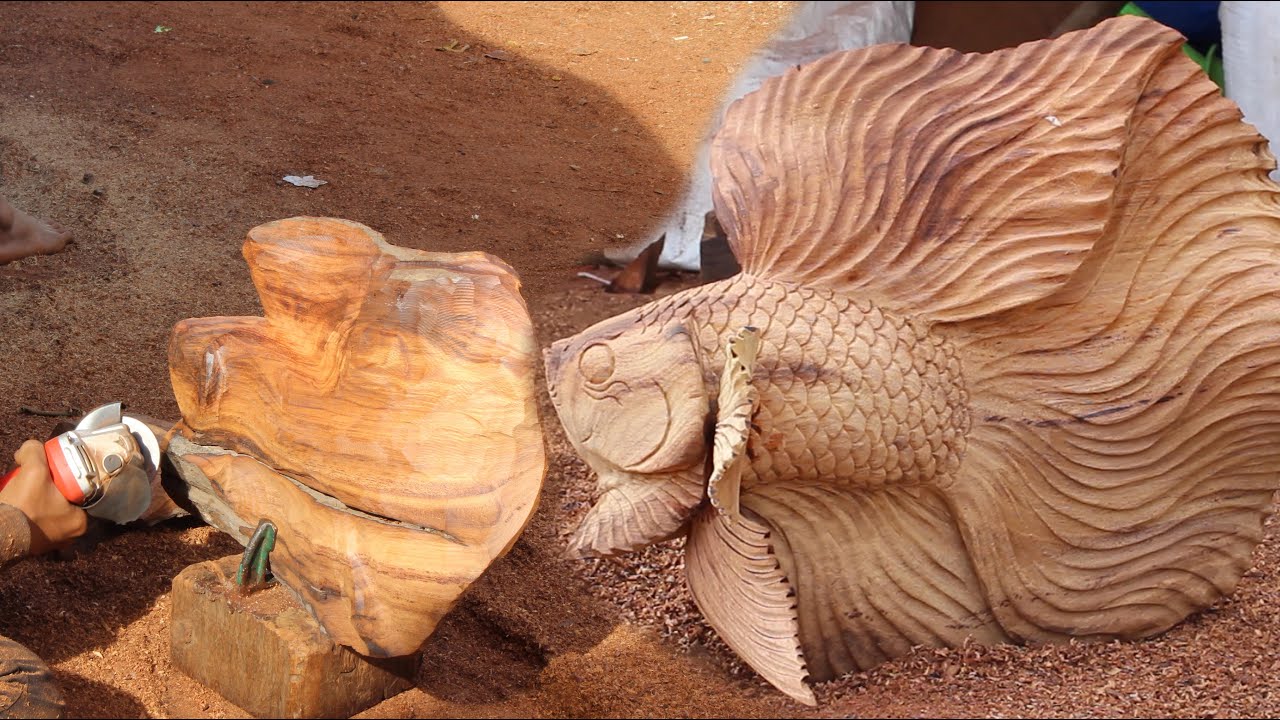 Betta Fish Woodcarving​ - Amazing Woodworking Project - Cambodian Street Wood Art