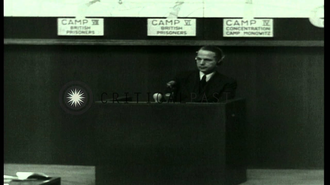 Otto Ohlendrof at witness desk during the Einsatzgruppen Case of War Crime Trials...HD Stock Footage