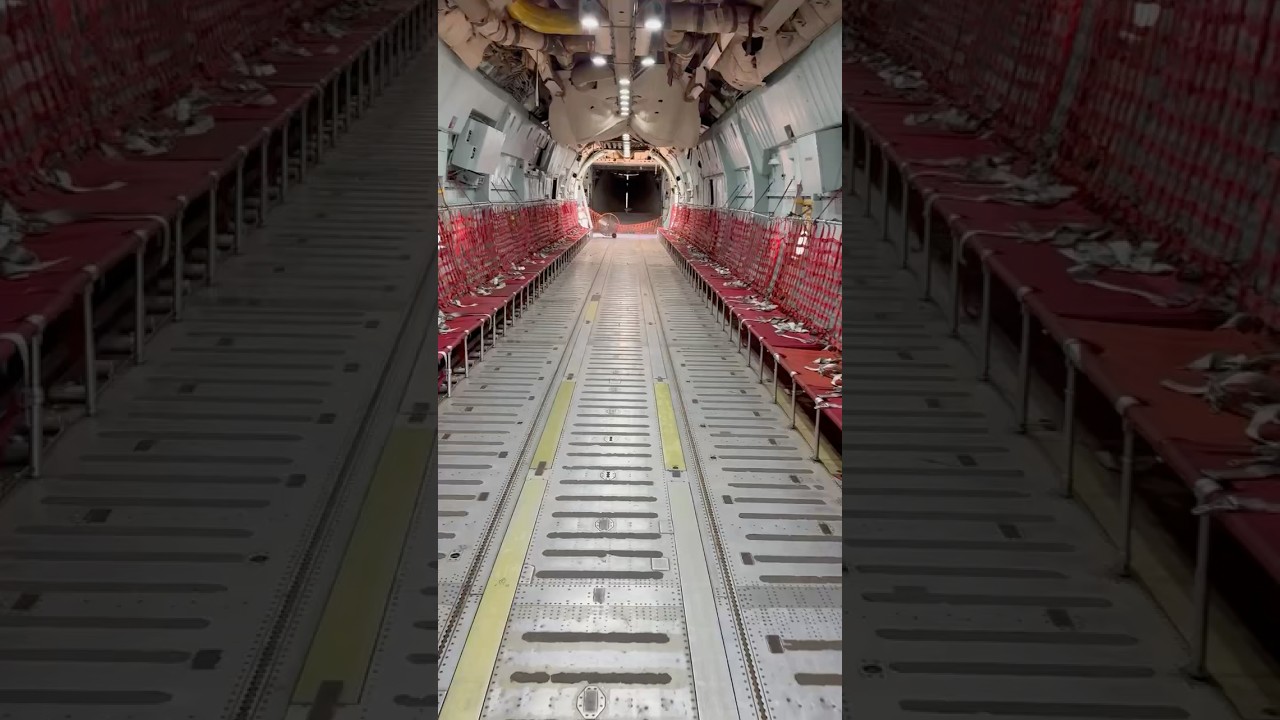 Inside the cargo hold of a Lockheed C-141 Starlifter