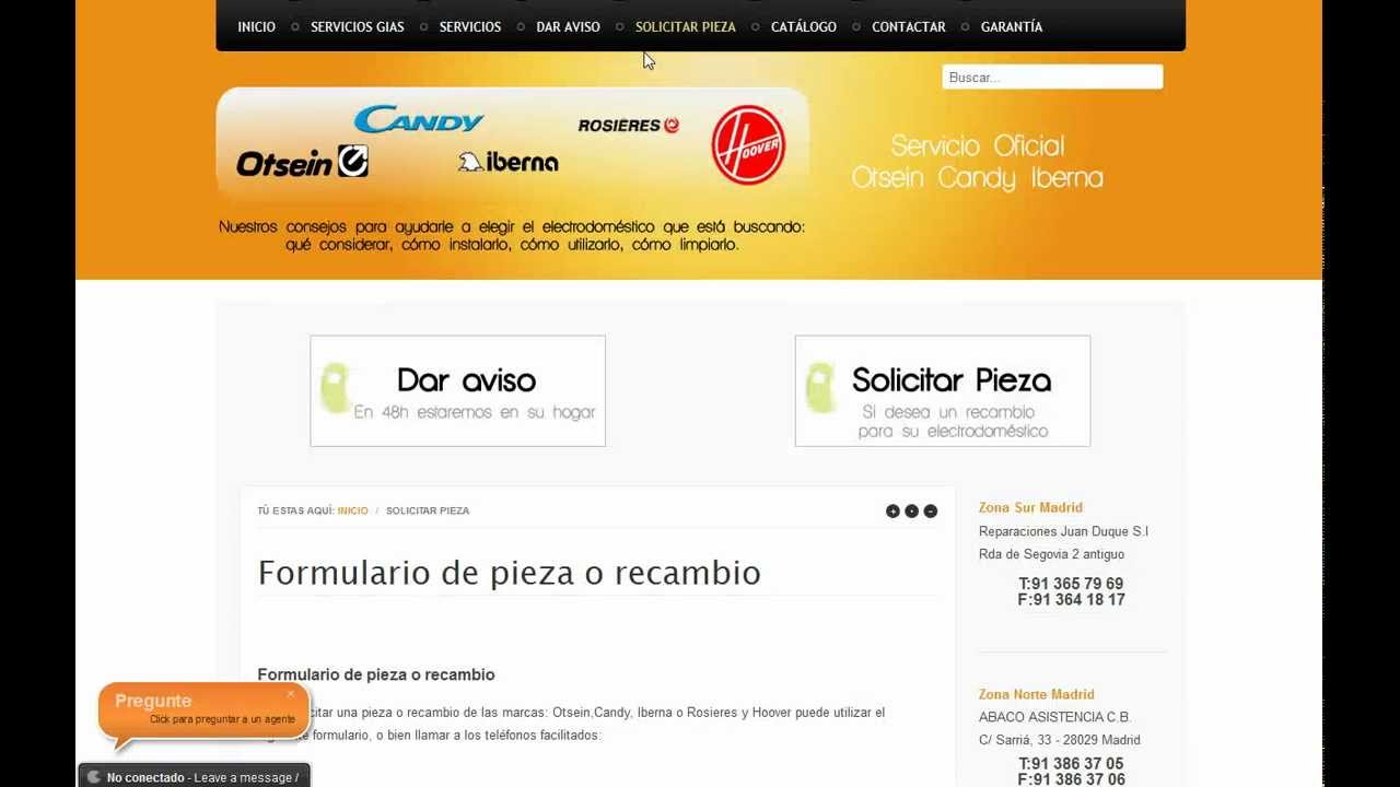 Servicio t&eacute;cnico Oficial Otsein Candy Iberna Candy - Reparaci&oacute;n electrodom&eacute;sticos Madrid