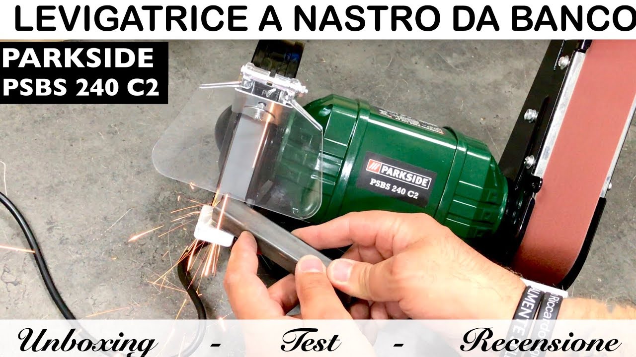 levigatrice a nastro da banco doppia. PSBS 240 c2. Con disco abrasivo. PARKSIDE lidl. recensione