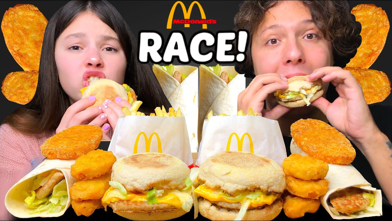 ASMR MCDONALDS RACE! FRESH MCMUFFIN, FRESH ROLL, HASH BROWN, CHICKEN NUGGETS EATING MUKBANG 먹방