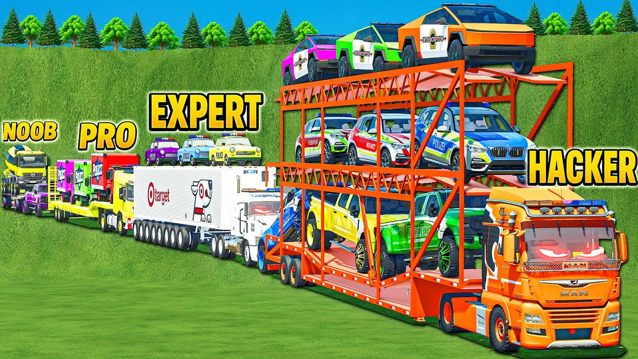 NOOB VS PRO VS EXPERT VS HACKER TRANSPORT BATTLE! FARMING SIMULATOR 25