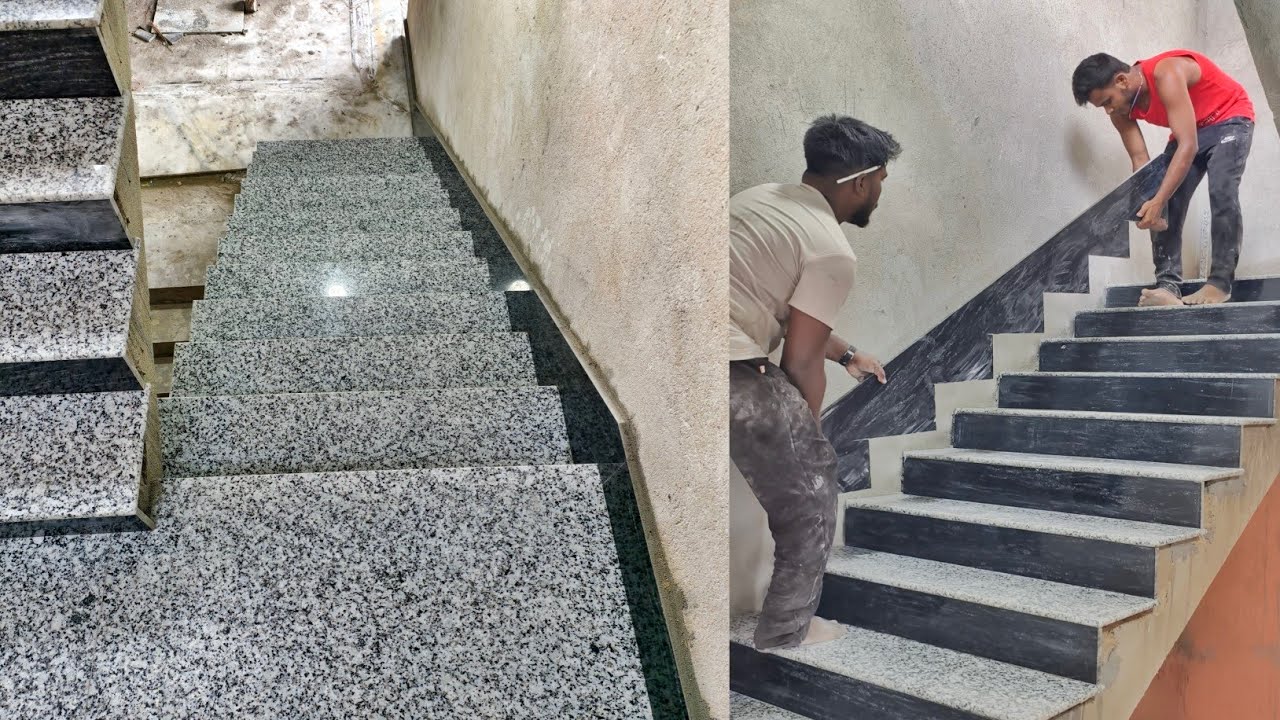 Skillful Worker Measure and Cutting Long Granites Stairs Skirting || Rainbow Marble & Tiles