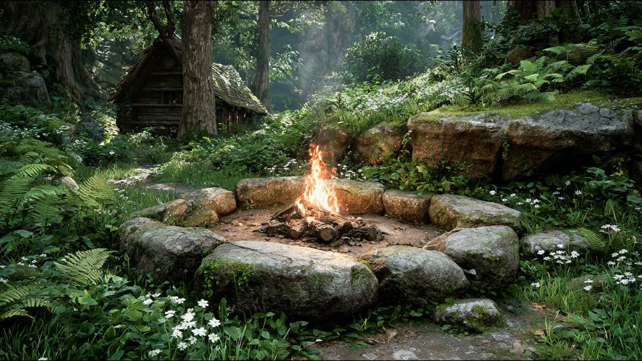 Hidden Forest Clearing Campfire 🦗🔥 6 Hours of Nature & Night Crickets