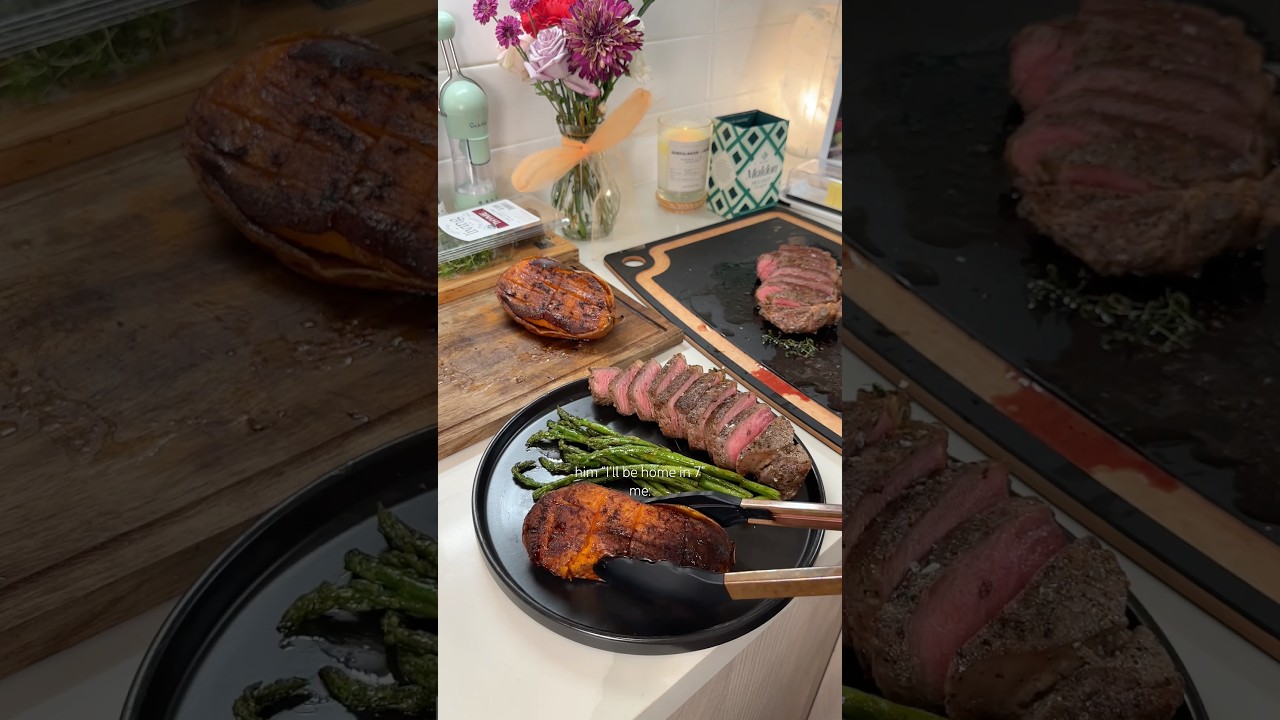 Steak nights are his favorite nights of the week 🥩😏 #steaknight #nystrip #steaktok #steak_cooking