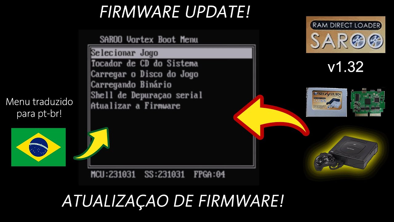 Updating NEW firmware for SAROO - Atualizando NOVA firmware do SAROO! Tradução dos menus em pt-br.