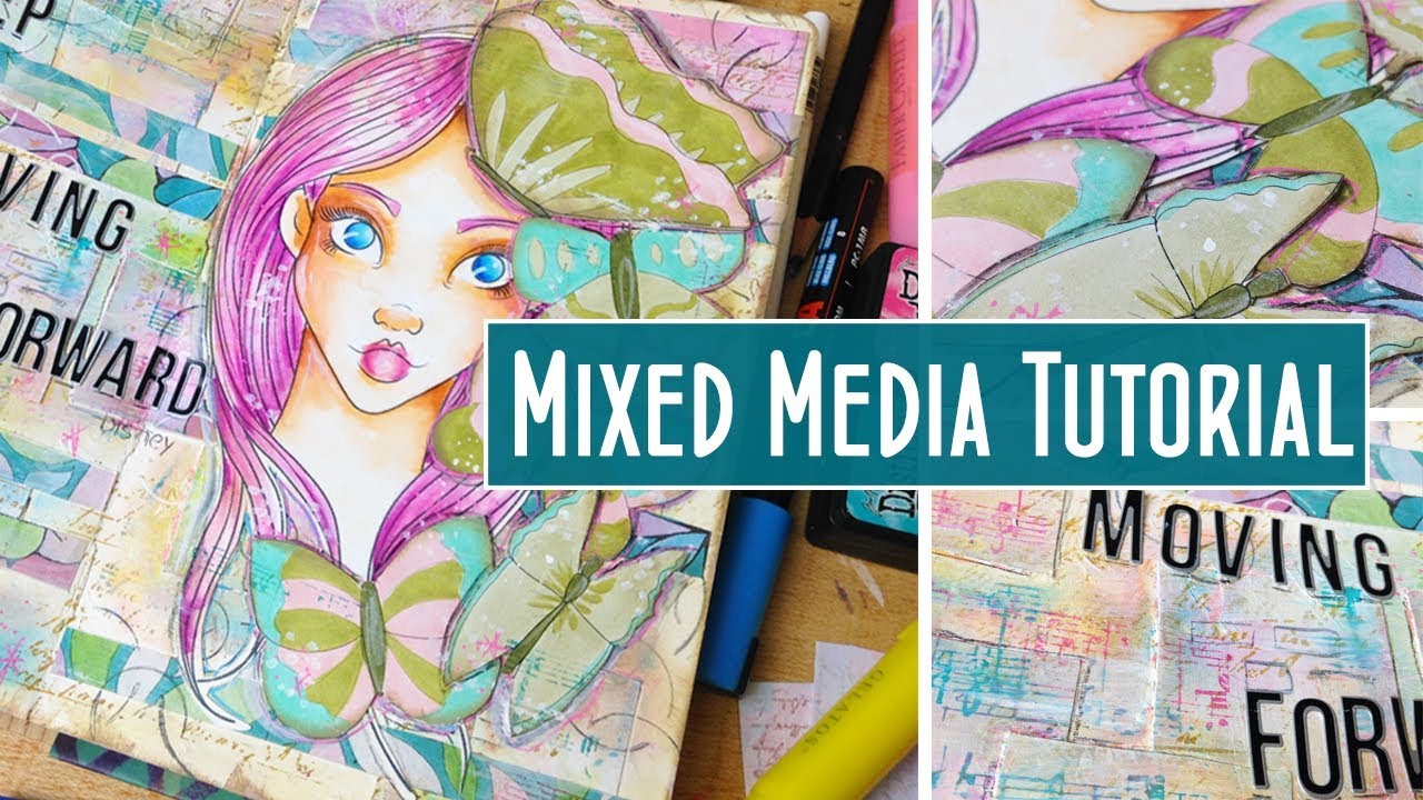 Gelatos, Inks and Digital Stamps - Mixed Media Art Journal Page Tutorial - Creative Collage Ep 1