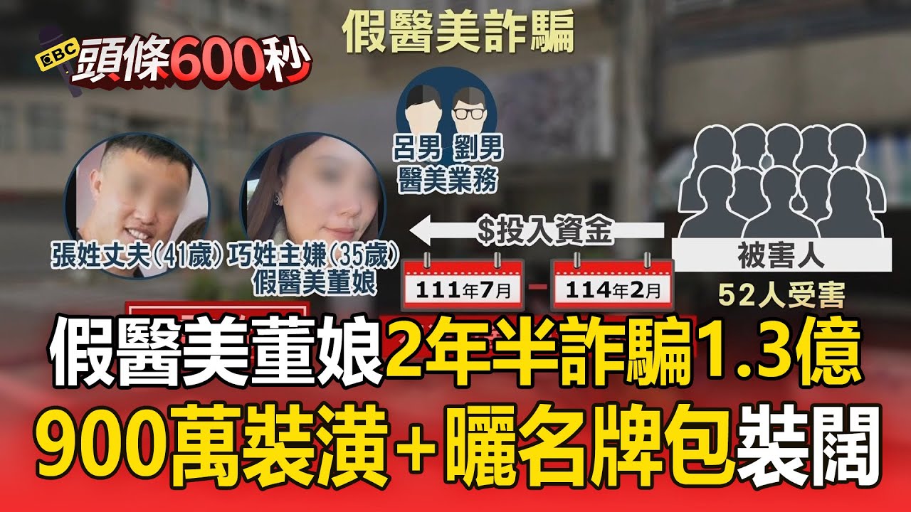 假醫美董娘2年半詐騙1.3億！花「900萬裝潢+曬名牌包」營造闊氣假人設！【頭條600秒】