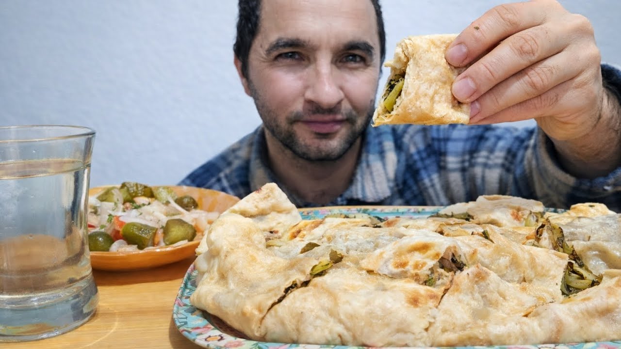 HUGE STUFFED FLATBREAD ASMR MUKBANG 🫓🥒 Crunchy Pickles | No Talking