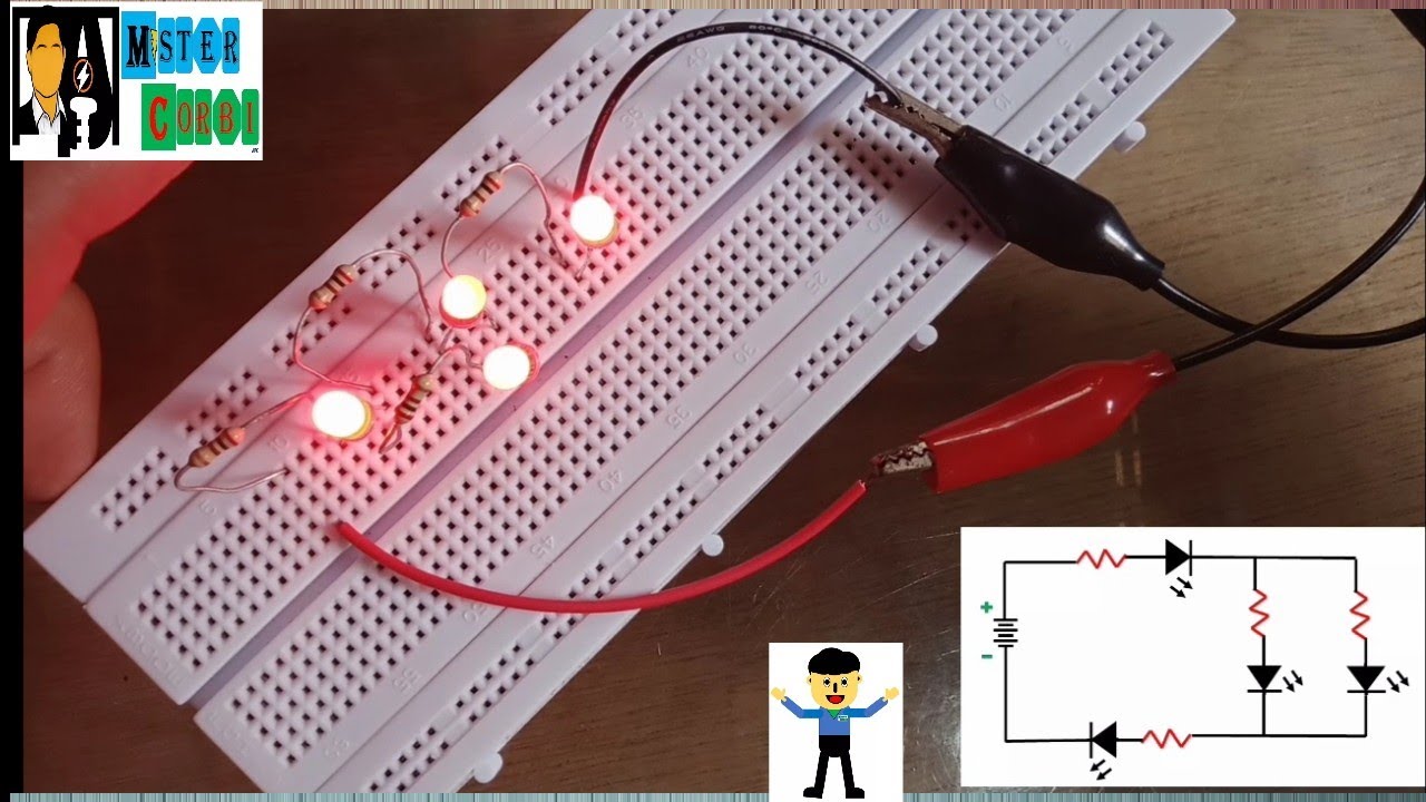 SERIES, PARALLEL, COMBINATION OF SERIES-PARALLEL CIRCUIT ON BREADBOARD.. (RESISTOR & LED LIGHT)