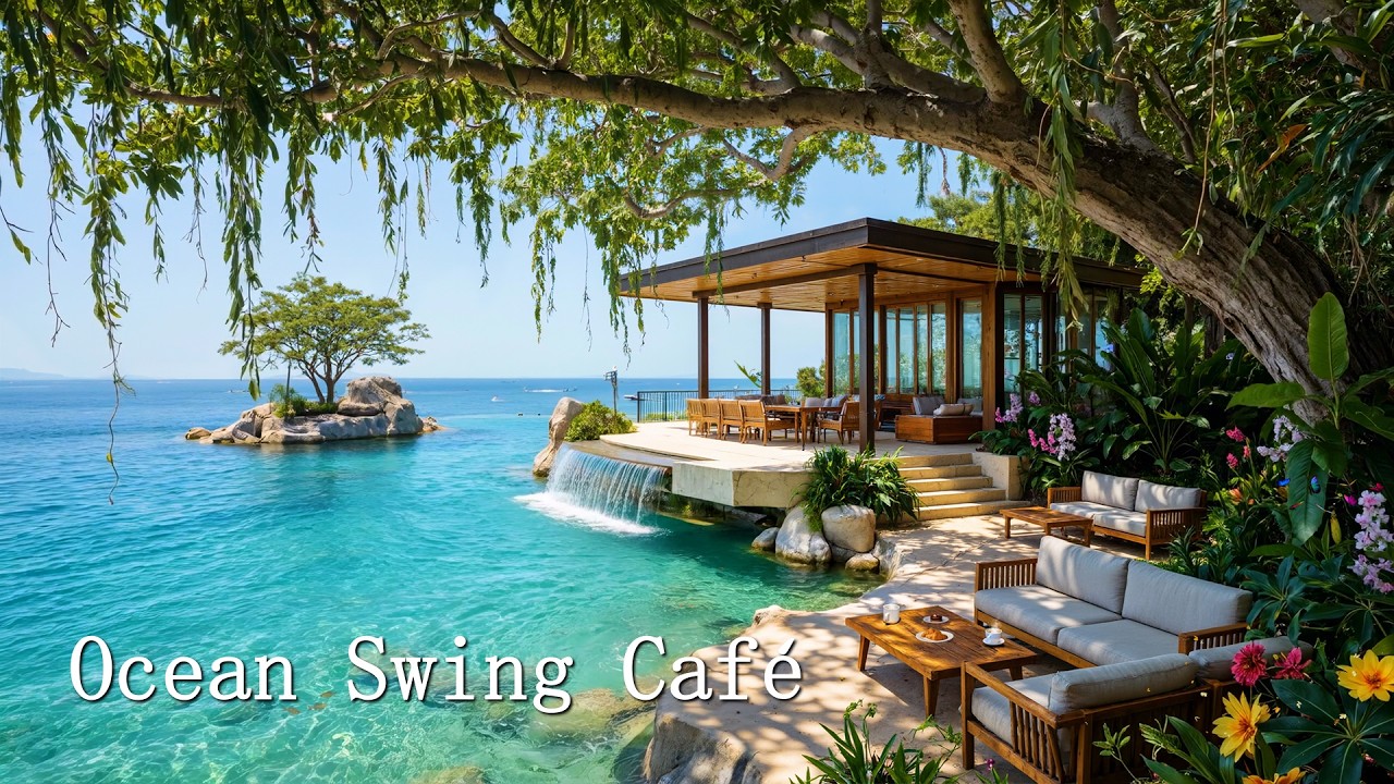 Ocean Swing Café Jazz - Light Jazz Piano & Floral Shade for a Calm, Quiet Island Retreat