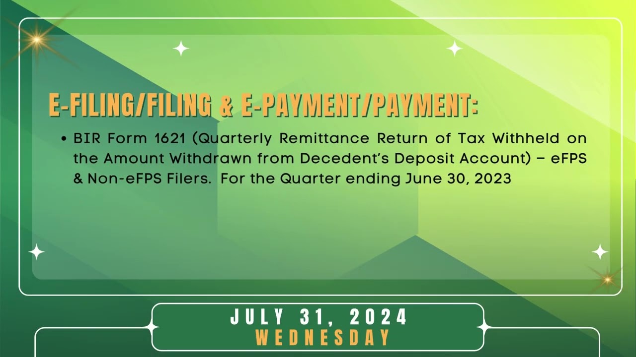 Tax Calendar July 31, 2024
