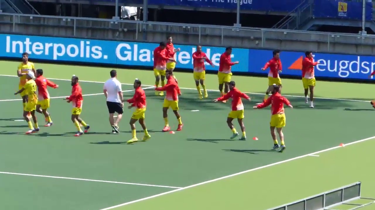 Indian mens hockey team warming up at the world cup in Holland