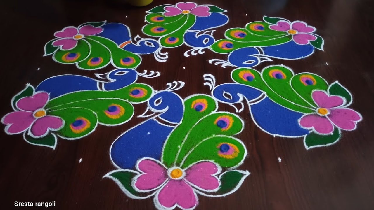 Sankranthi chukkala muggulu only (13*7) dots // Beautiful Peacocks Rnagoli //