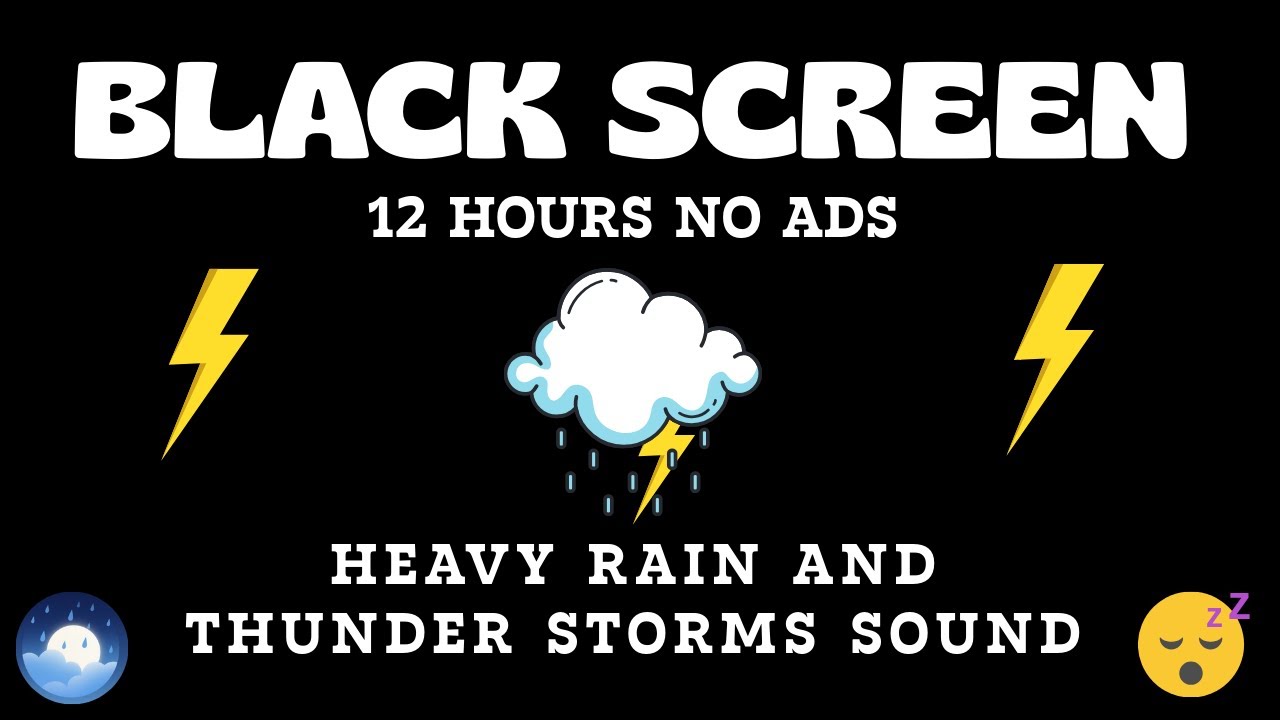 😴 Black Screen Thunder Sleep Live: Heavy Rain & Storm Sounds (12H)