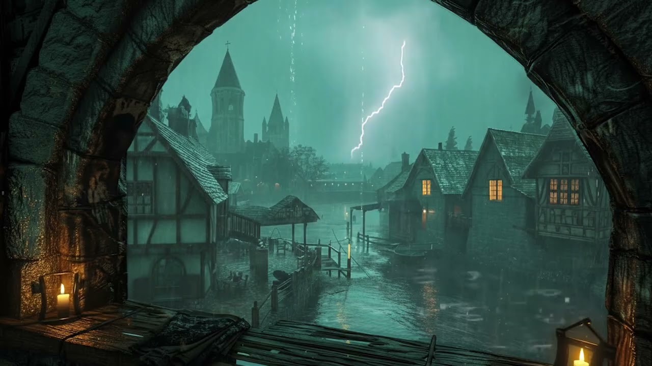 Rain and Thunder Sounds for Deep Sleep 🌧 Relaxing Night Castle Ambience for Insomnia Relief