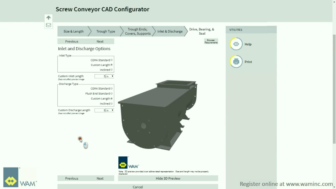 CEMA Screw Conveyor CAD Configurator Instructions by WAM Inc.