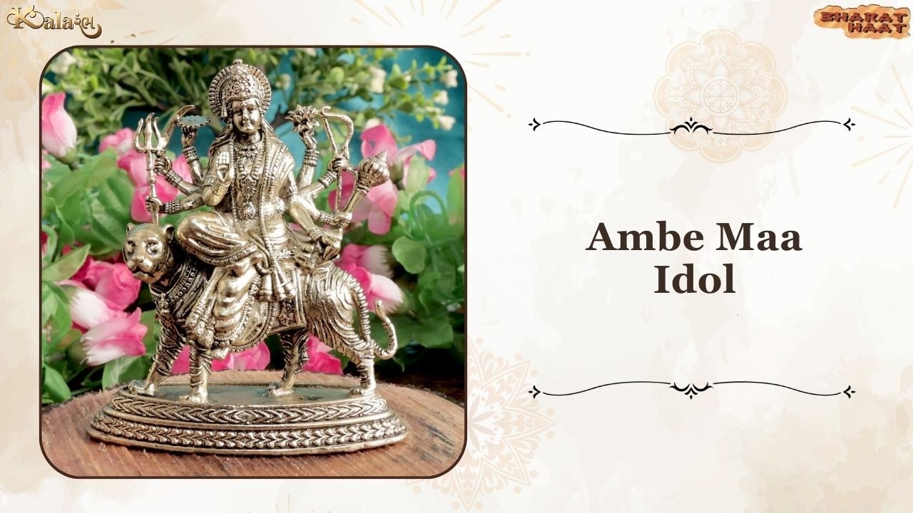 Invoke divine strength and blessings in your home with this sacred Brass Ambe Maa Idol.