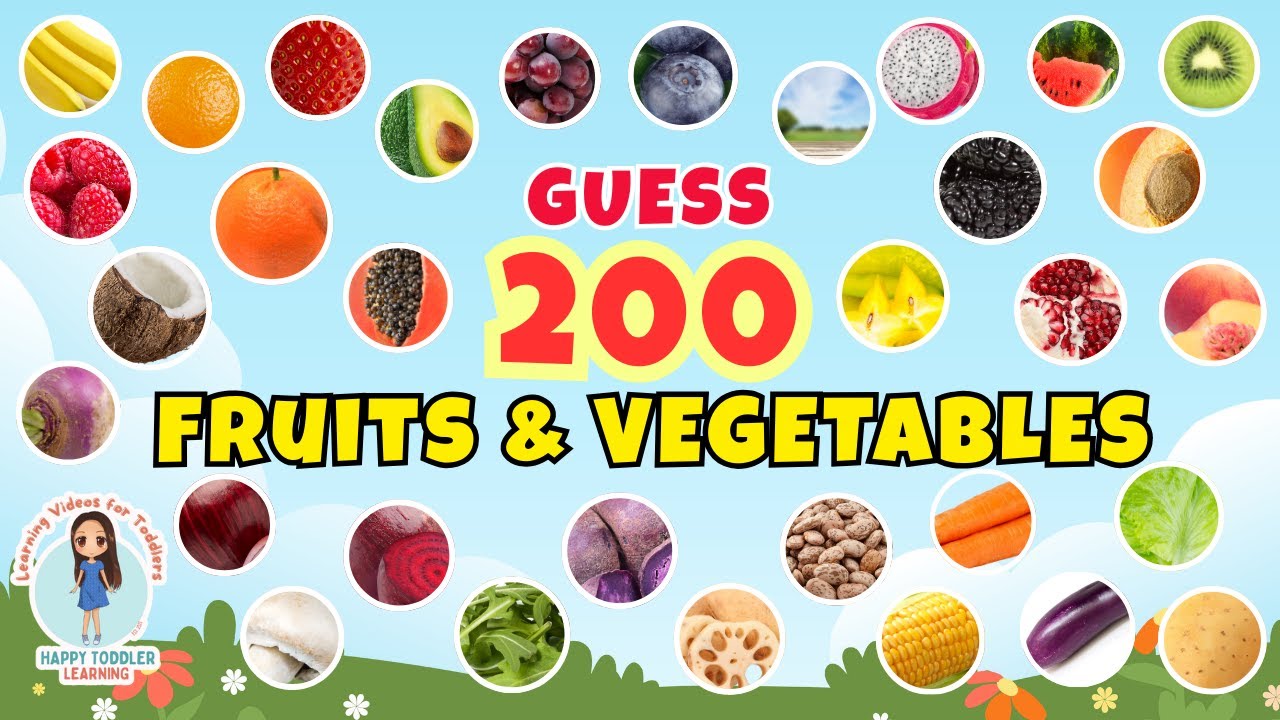 FRUITS and VEGETABLES NAME  for Toddlers & Kids | Guess 200 FRUITS and Vegetables Quiz English Game