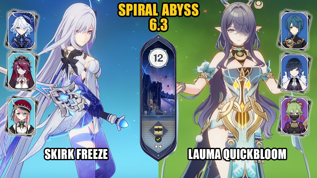 [Spiral Abyss 6.3] F2P Skirk Freeze & Lauma Quickbloom |Luna IV| Genshin Impact