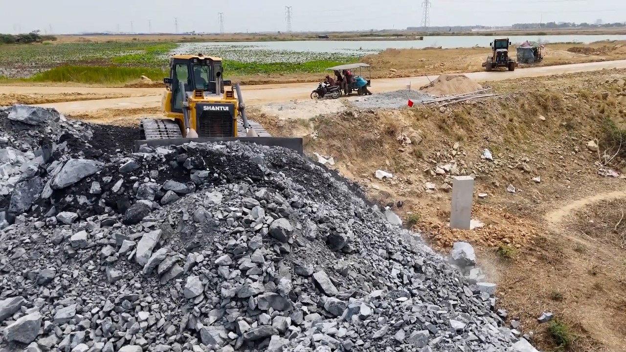 Recent Initiative Task Stone Filling the Flooded Area Using  Bulldozer, Dump Truck Transport Stone
