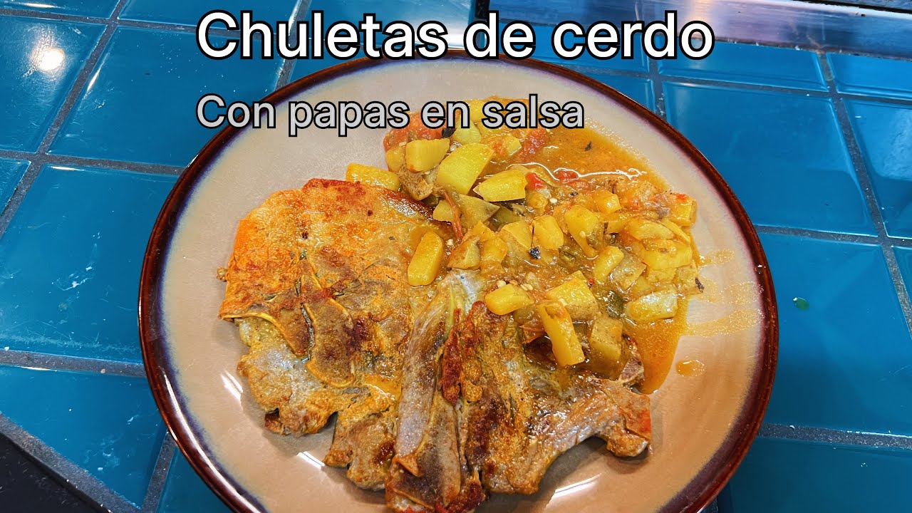 Chuletas de cerdo con papas, fácil