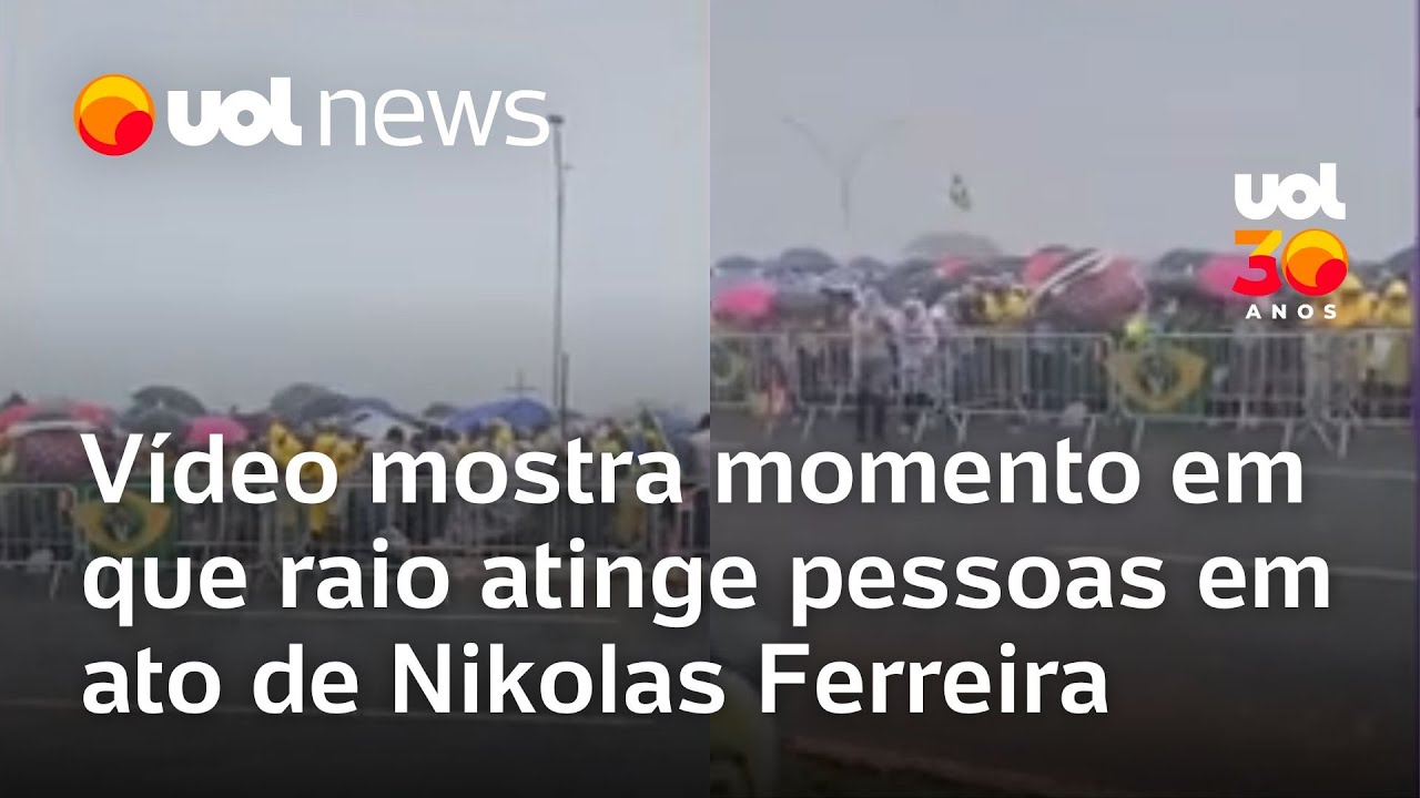 Vídeo: Raio atinge pessoas durante caminhada de Nikolas Ferreira em Brasília; veja momento exato