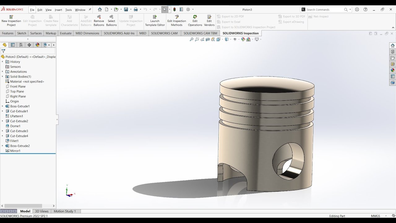 رسم البستن ببرنامج السوليدووركس - Draw Piston with Solidworks