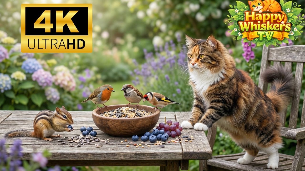 Cat TV БЕЗ РЕКЛАМЫ 😺 Птицы в Саду и Активные Белки 🐦🐿️ Для Любопытных Кошек 4K
