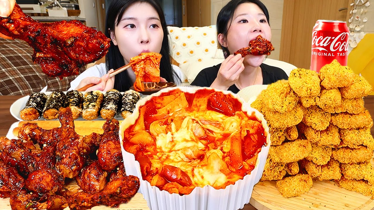 ASMR MUKBANG| Сырные острые токпокки, приправленная курица, BBURINKLE, роллы с морскими водорослями.