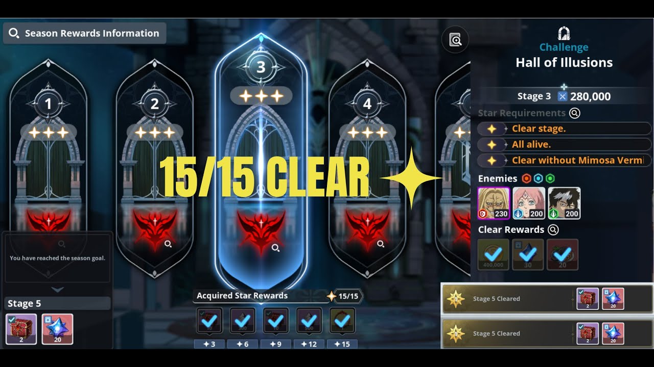 NEW HALL OF ILLUSIONS STAGE 1 TO 5 FULL CLEAR 15/15 | BLACK CLOVER MOBILE