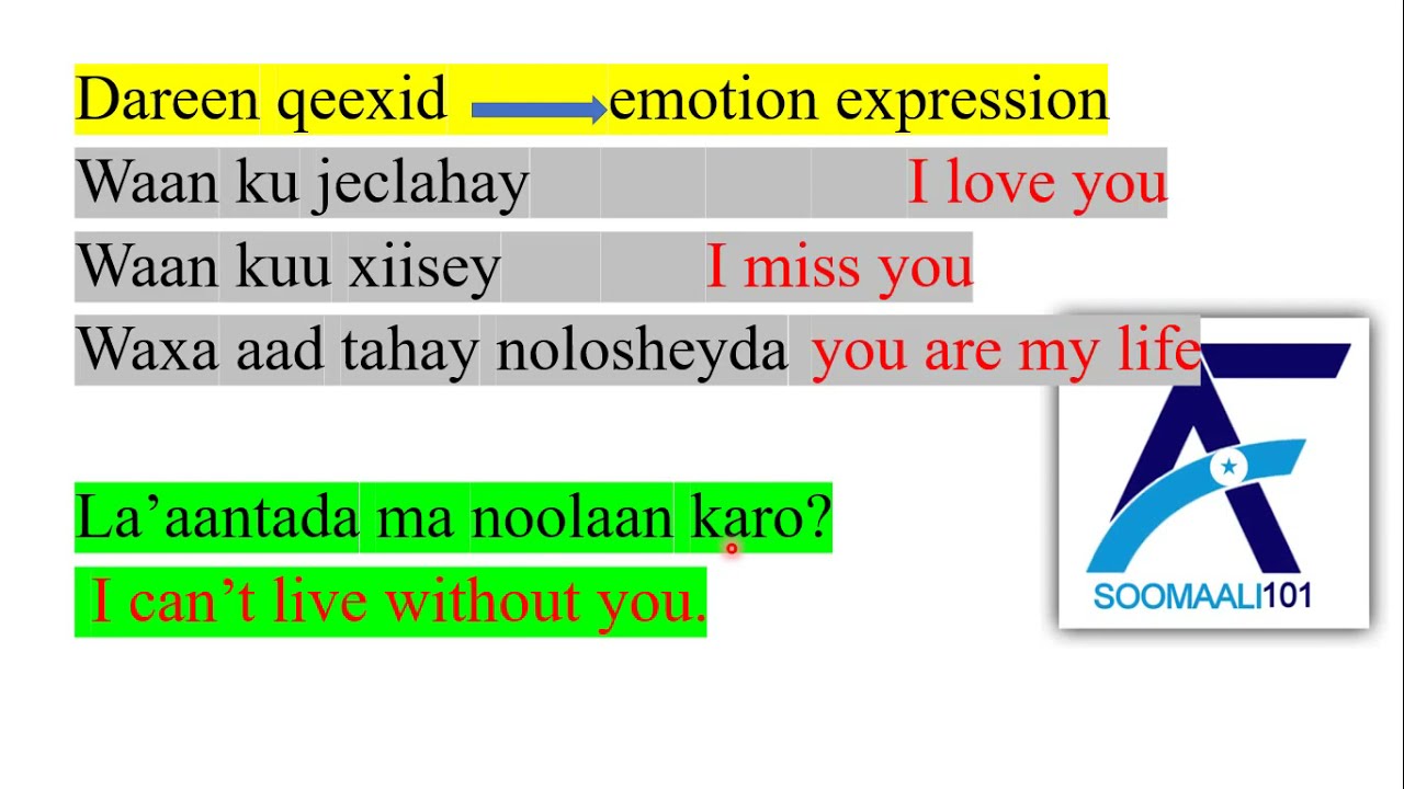 важные сомалийские слова (выражения любви/эмоции) избранные слова