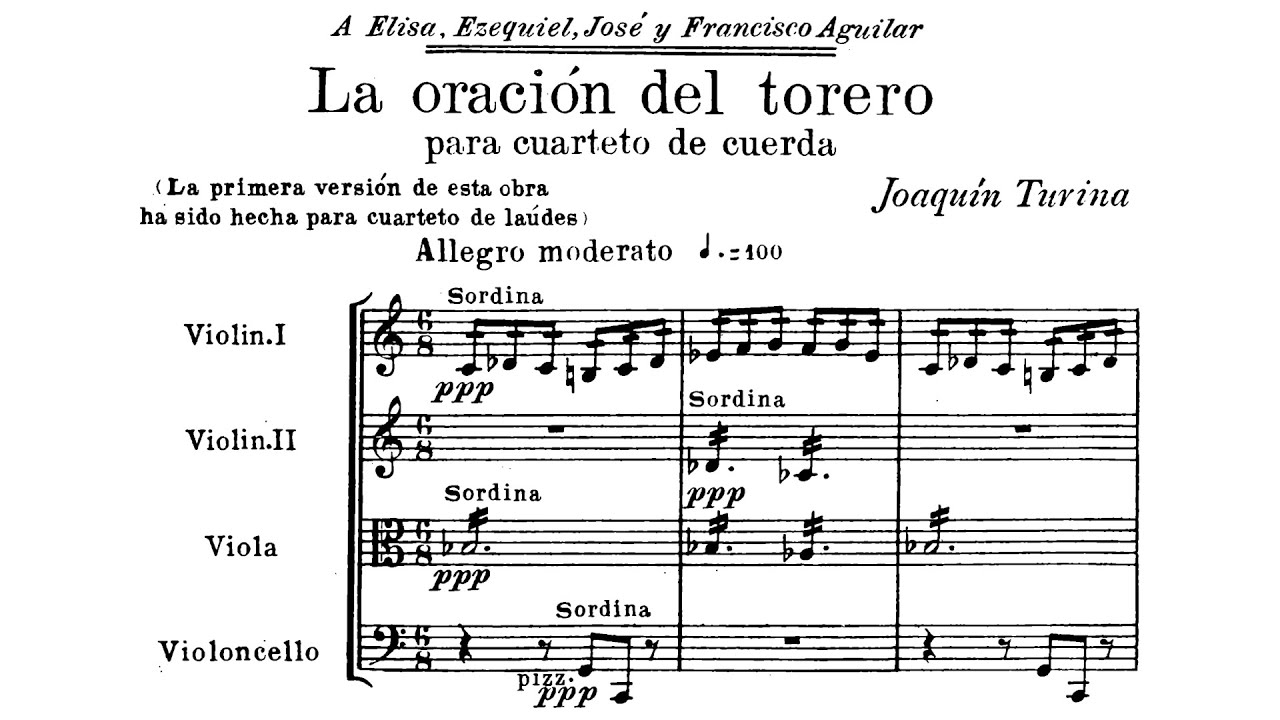 [Score] Joaquín Turina - La oración del torero (The Bullfighter's Prayer) for string quartet, Op. 34