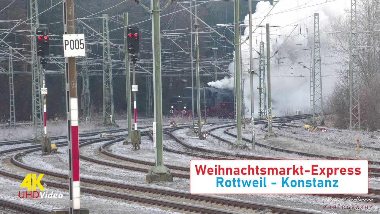 Weihnachtsmarkt-Express 2023 zum Konstanzer Weihnachtsmarkt am See gezogen von EFZ Dampflok 52 7596