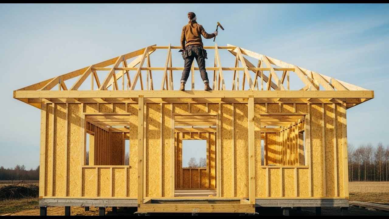 Молодая девушка превратила бамбуковый дом в деревянный за 20 дней | От начала до конца