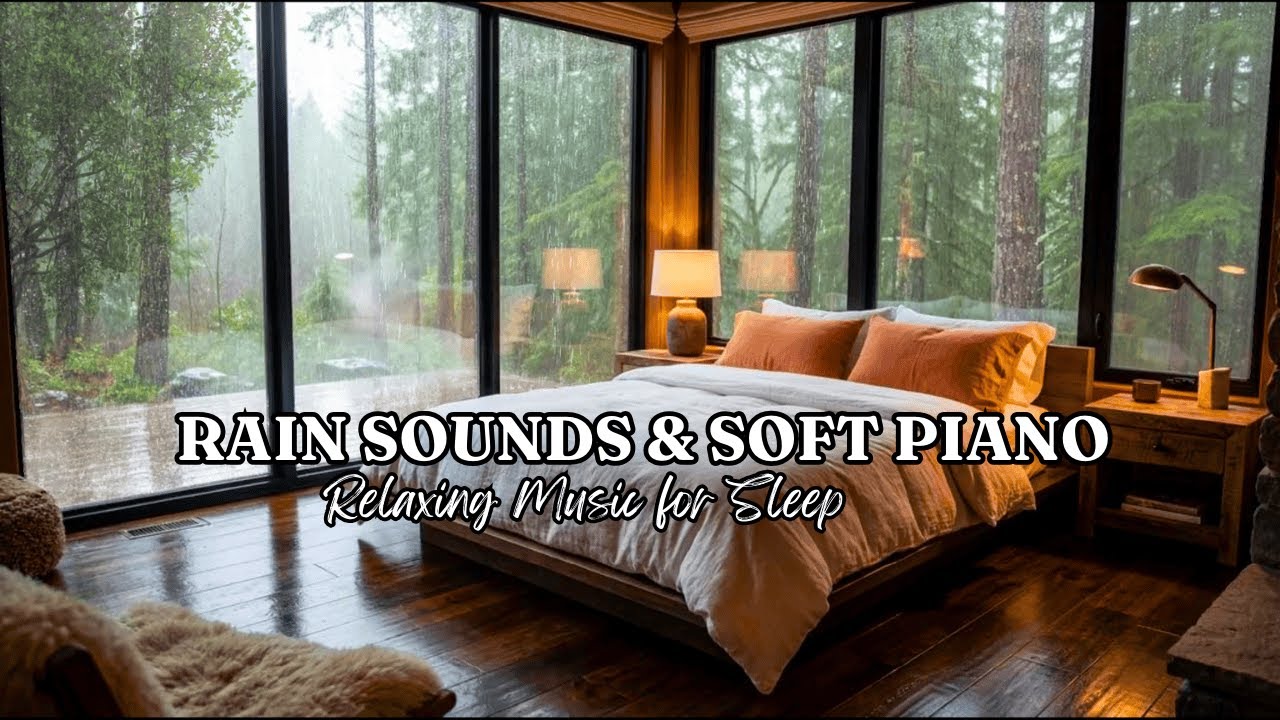 Peaceful Piano Music & Rainfall in the Bedroom for Deep Sleep and Relaxation - Soothing Sleep Music
