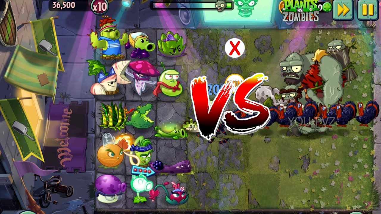 PVZ 2 - Random 5 Plants Team Vs Turkey & Gagantuar  Zombies - Who's win ? 