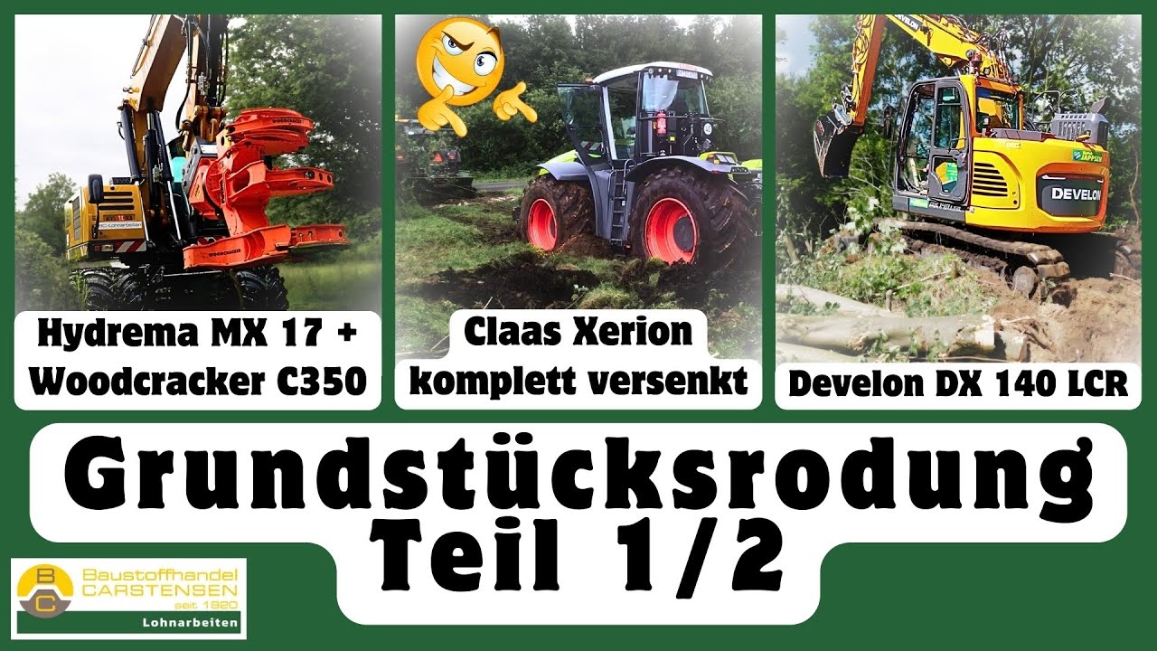 Baumfällung  mit Hydrema MX17 Woodcracker C350. Xerion komplett versenkt.