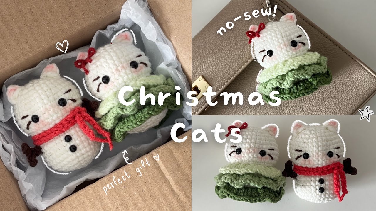 🎄Last minute Christmas handmade gift | Christmas themed crochet cats, *beginner-friendly tutorial 