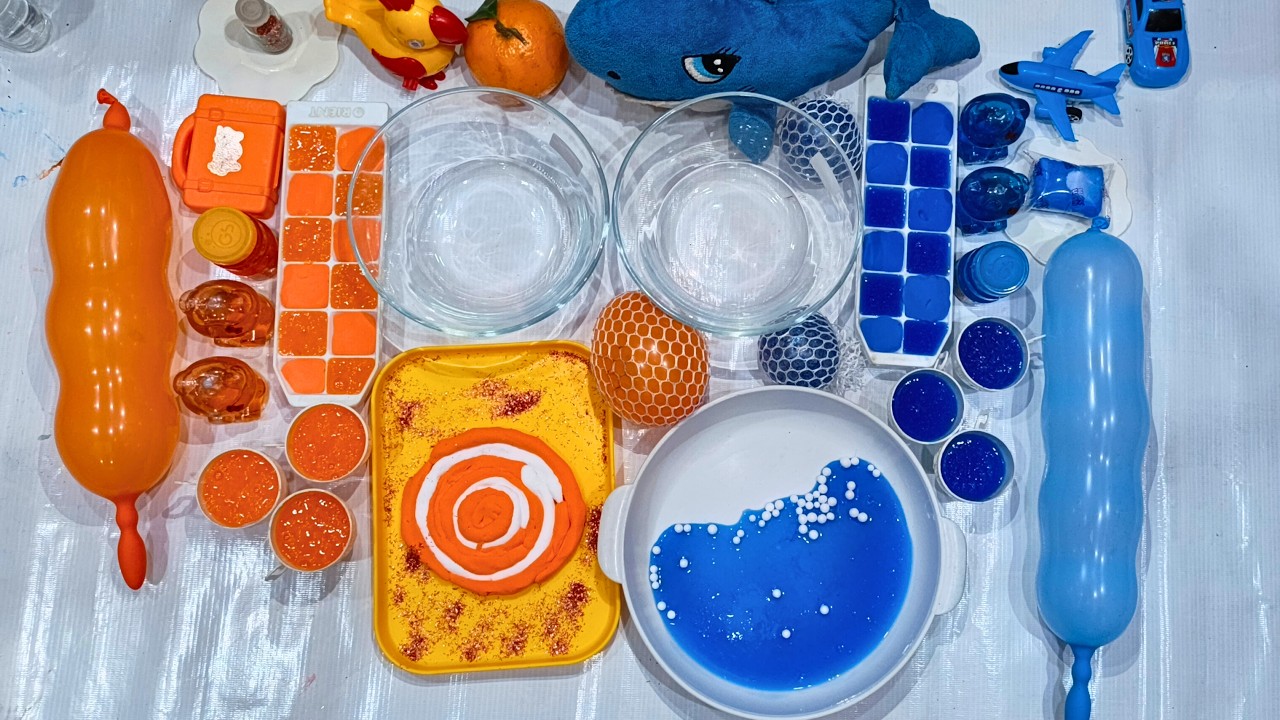 ASMR Orange vs Blue  Mixing Random into GLOSSY Slime#satisfying #relaxing #asmr #pipingbag #slime