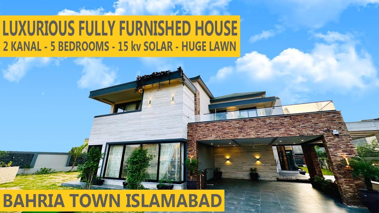 2 KANAL 5 Bedrooms FULLY FURNISHED 15 KV Solar,3 Side Huge Lawn House for Sale Bahria Town Islamabad