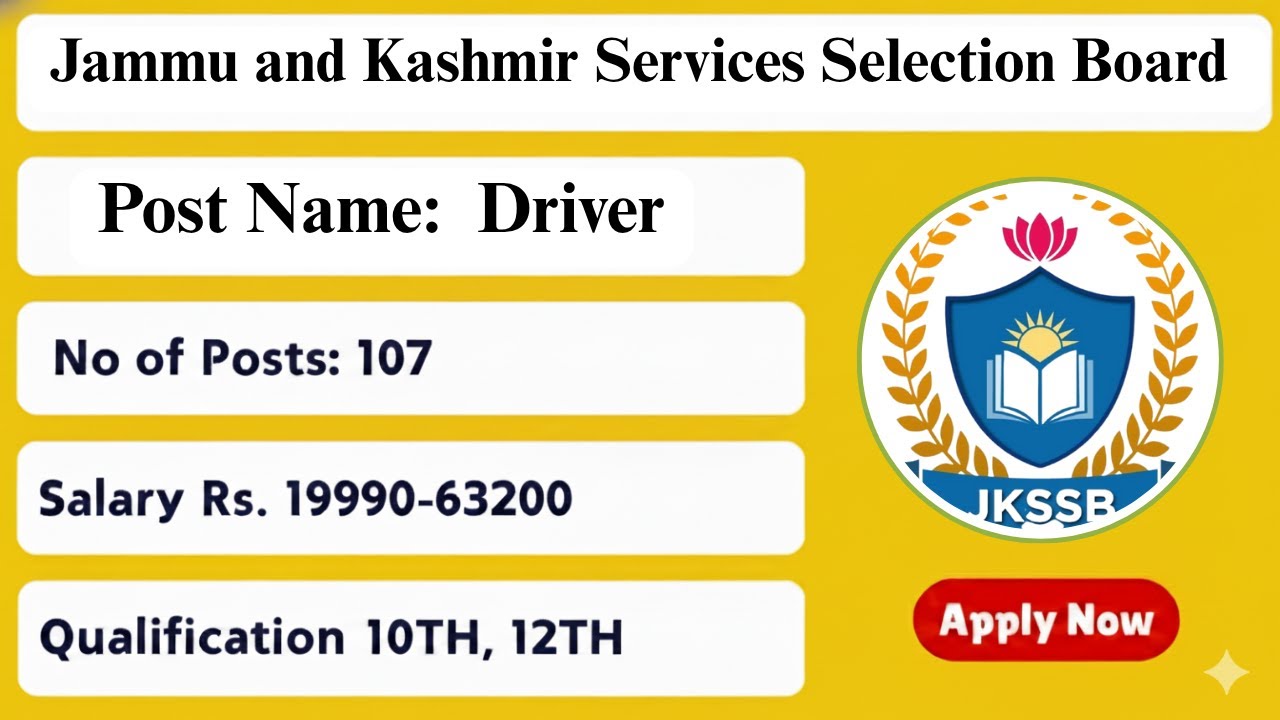 JKSSB Driver Recruitment 2025 | New Driver Posts Announced in J&K | JKSSB Latest Jobs | Apply Online
