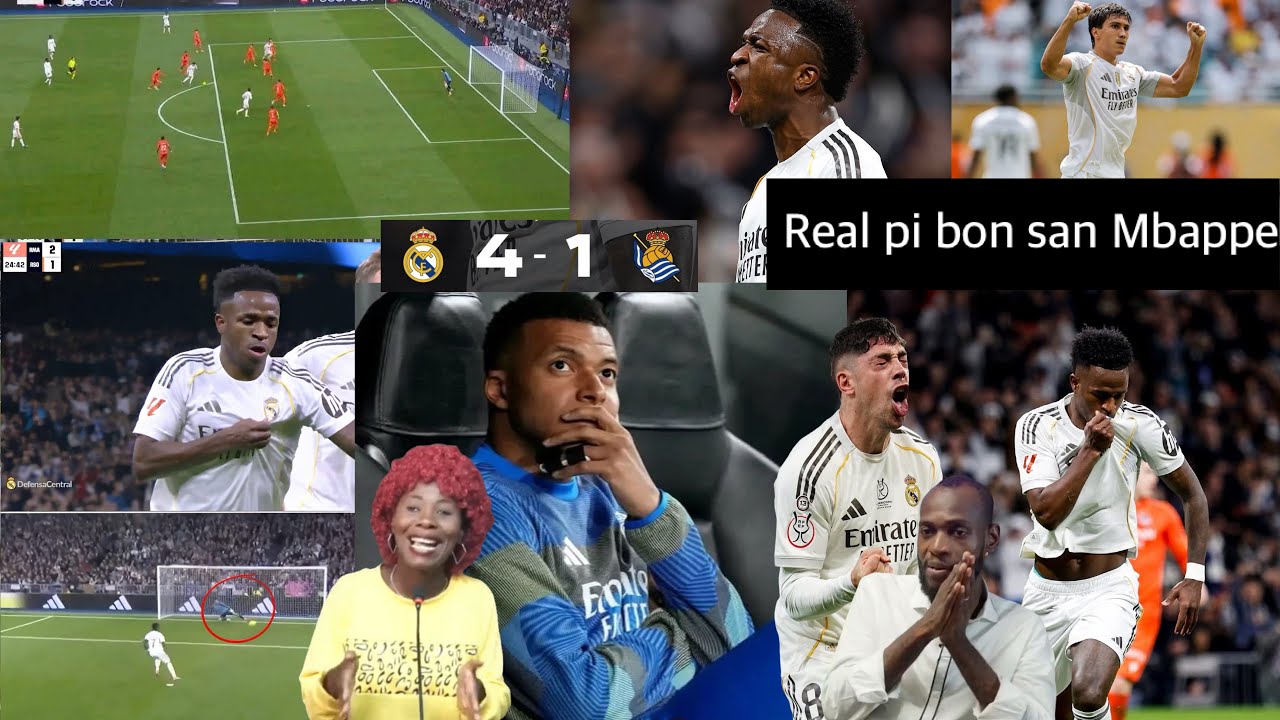 Real Madrid 4-1 Real Sociedad/ Vini jr double🔥Real jwe pi byen san Mbappe, Ekip la pi solid