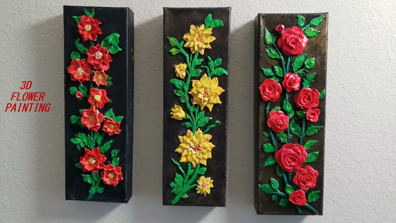Clay Mural Flower Painting on Canvas Part -2/ 3d flowerArt/3d wall decor#art#yt#diy